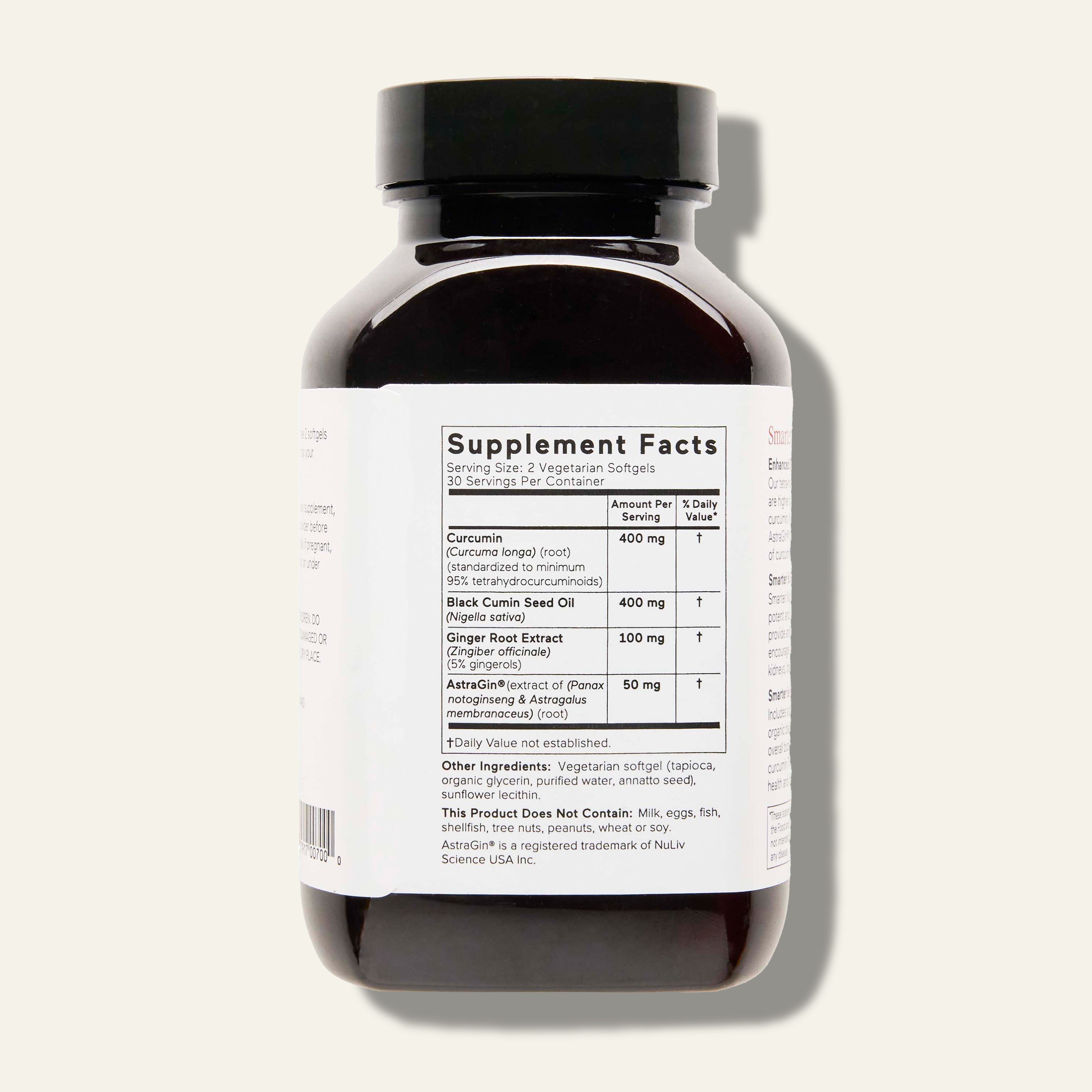 Smarter Nutrition Smarter Curcumin Softgels - back of bottle